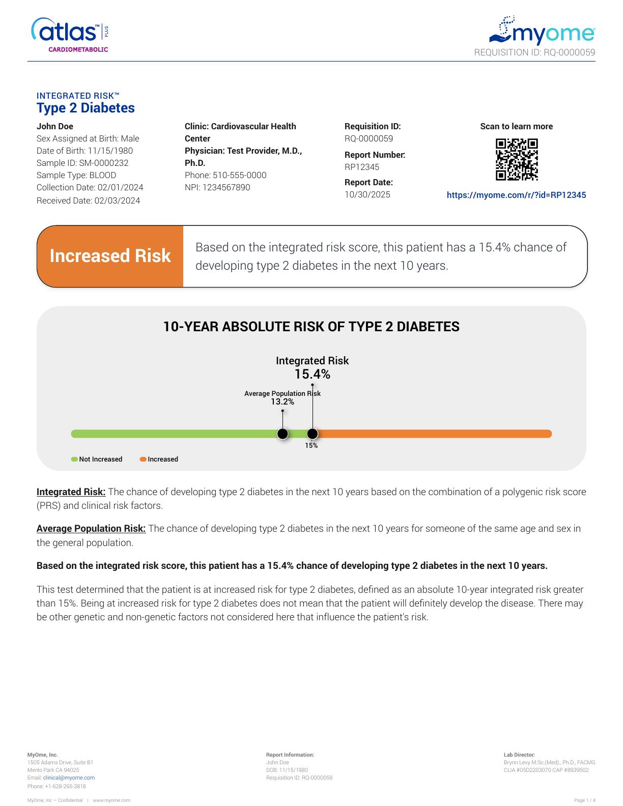 Type 2 diabetes integrated risk sample report