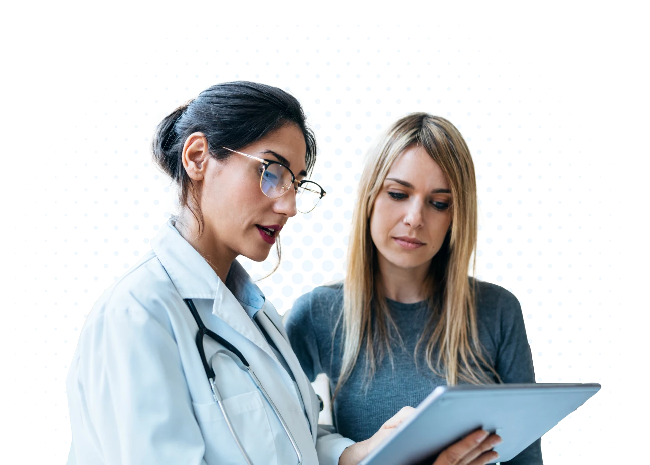 doctor and patient looking at tablet