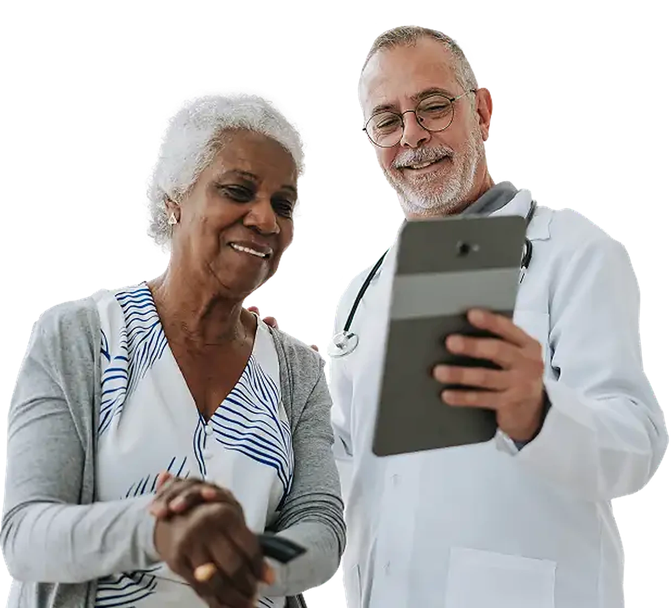 Patient and doctor reviewing results on a tablet